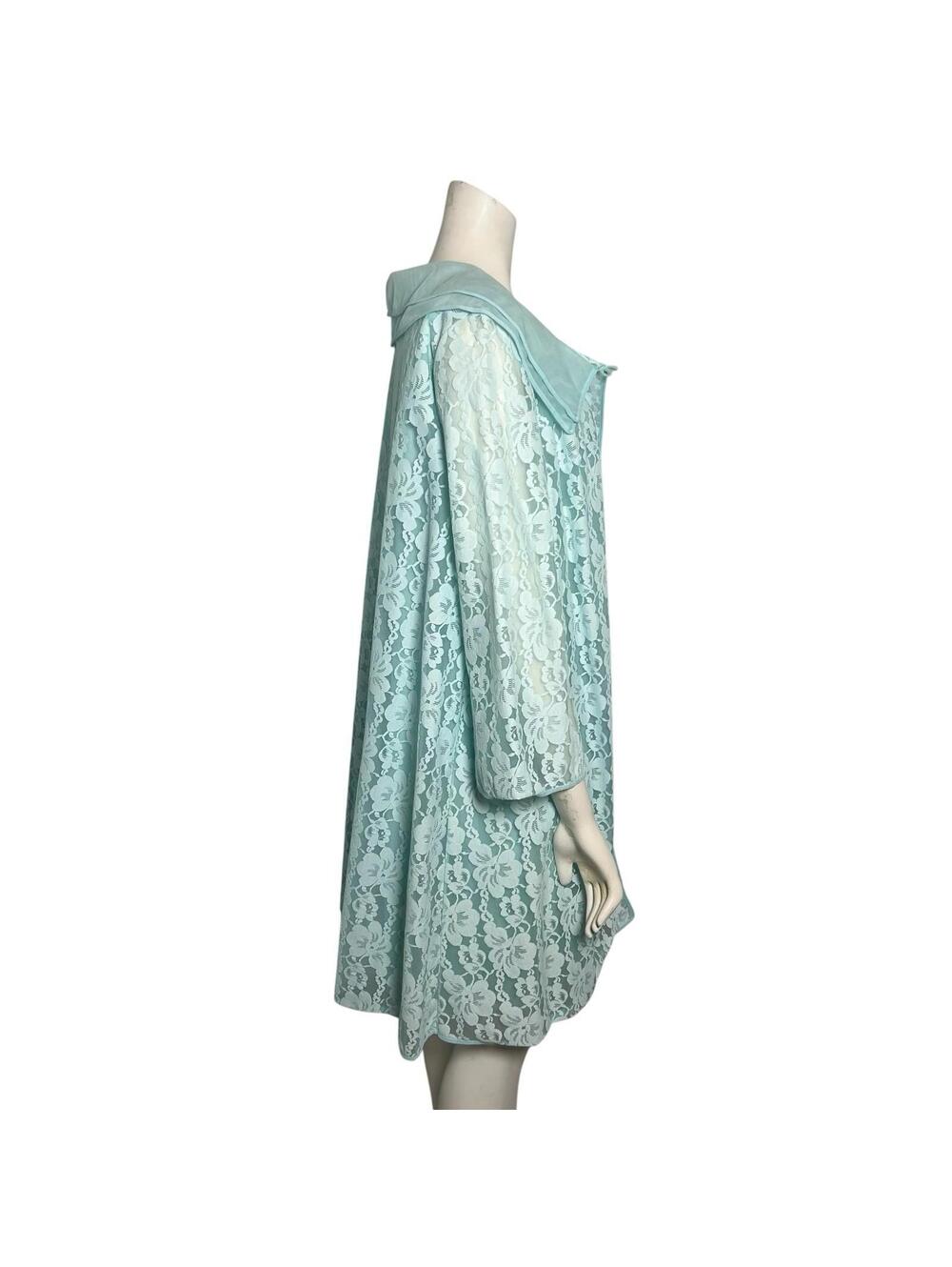 Vintage 1960s Aqua Blue Lace Peignoir Set Robe & Slip Nylon Nightgown LARGE - Picture 4 of 9